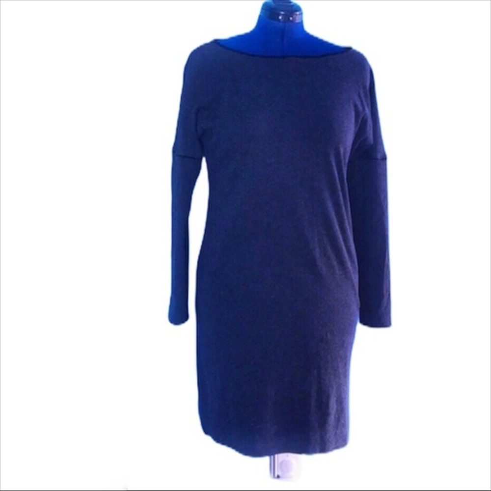 Tart L charcoal grey waffle‎ texture long sleeve crew neck knit dress